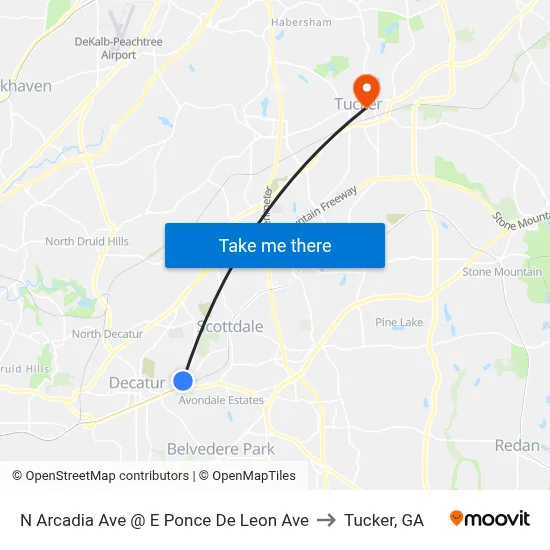 N Arcadia Ave @ E Ponce De Leon Ave to Tucker, GA map