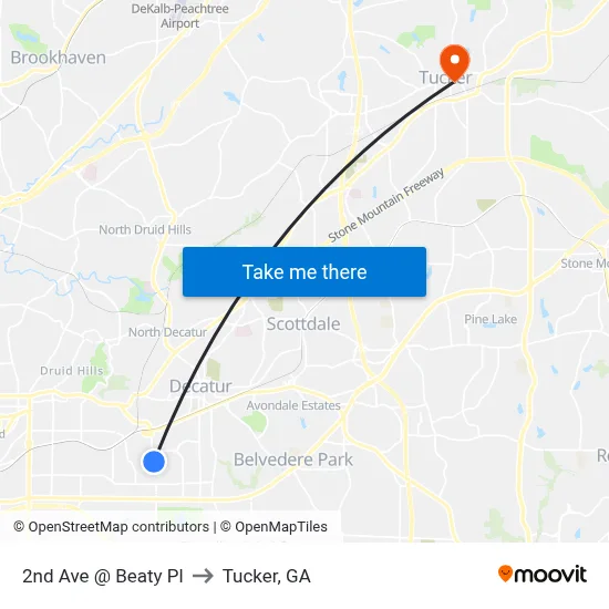 2nd Ave @ Beaty Pl to Tucker, GA map