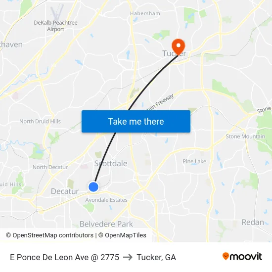 E Ponce De Leon Ave @ 2775 to Tucker, GA map