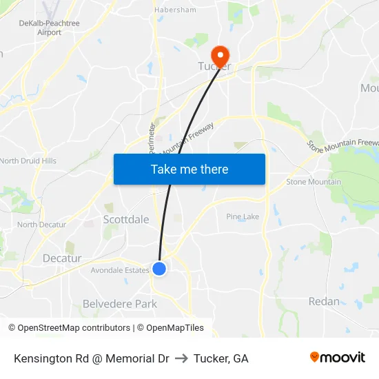 Kensington Rd @ Memorial Dr to Tucker, GA map