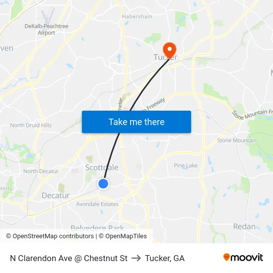 N Clarendon Ave @ Chestnut St to Tucker, GA map
