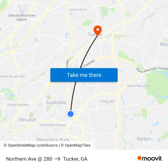 Northern Ave @ 280 to Tucker, GA map