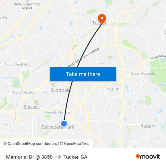 Memorial Dr @ 3850 to Tucker, GA map
