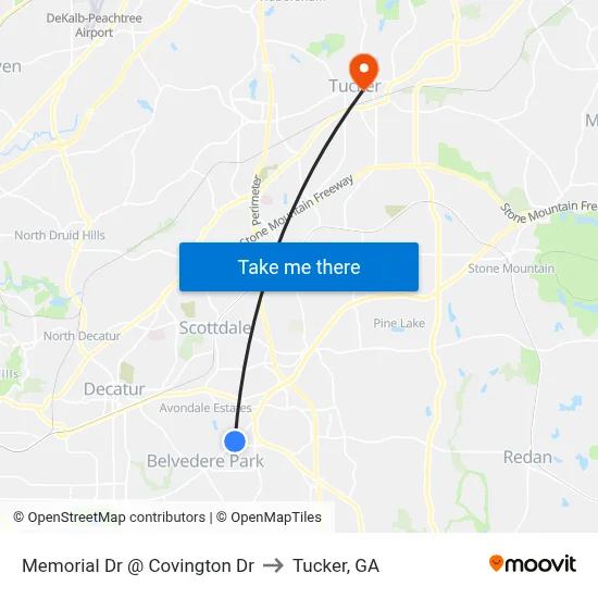 Memorial Dr @ Covington Dr to Tucker, GA map