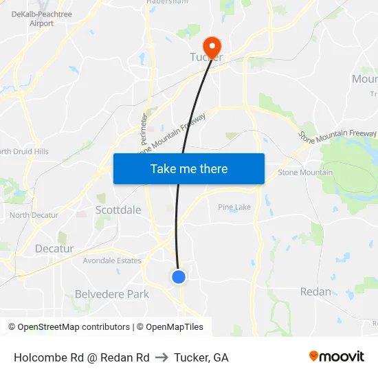 Holcombe Rd @ Redan Rd to Tucker, GA map