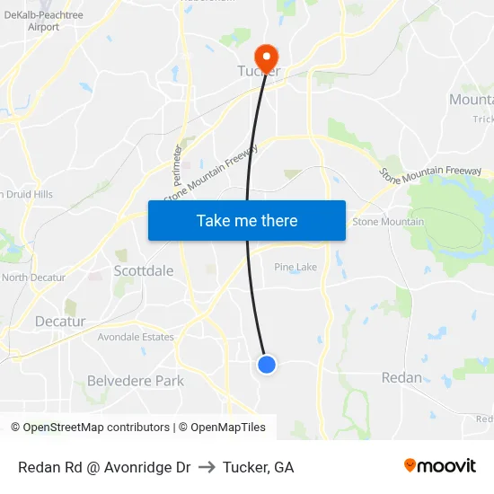Redan Rd @ Avonridge Dr to Tucker, GA map