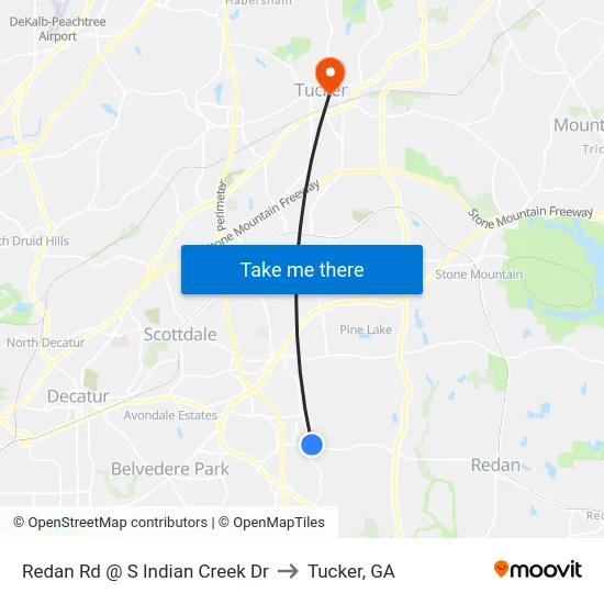 Redan Rd @ S Indian Creek Dr to Tucker, GA map