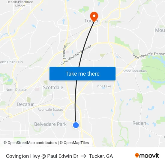 Covington Hwy @ Paul Edwin Dr to Tucker, GA map
