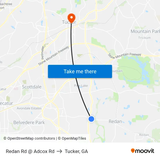Redan Rd @ Adcox Rd to Tucker, GA map