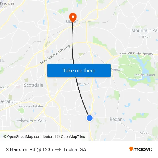 S Hairston Rd @ 1235 to Tucker, GA map