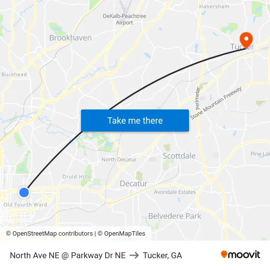North Ave NE @ Parkway Dr NE to Tucker, GA map