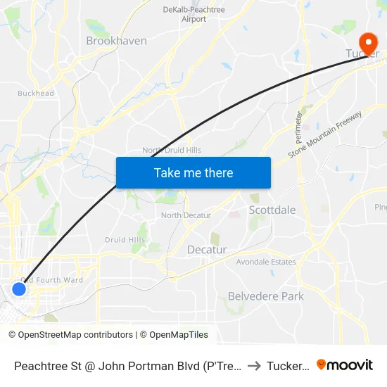 Peachtree St @ John Portman Blvd (P'Tree Ctr Station) to Tucker, GA map