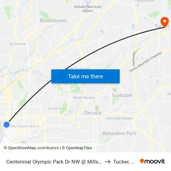 Centennial Olympic Park Dr NW @ Mills St to Tucker, GA map