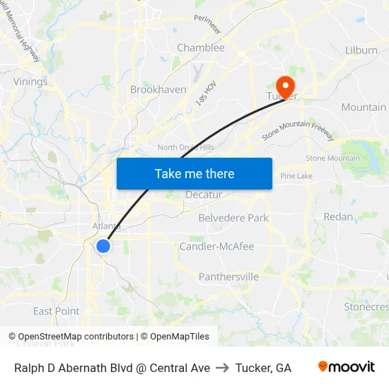 Ralph D Abernath Blvd @ Central Ave to Tucker, GA map
