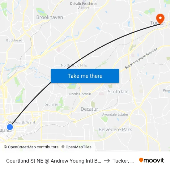 Courtland St NE @ Andrew Young Intl Blvd to Tucker, GA map