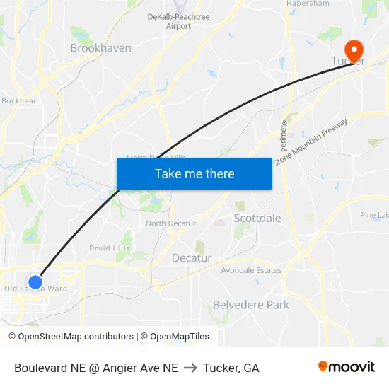 Boulevard NE @ Angier Ave NE to Tucker, GA map