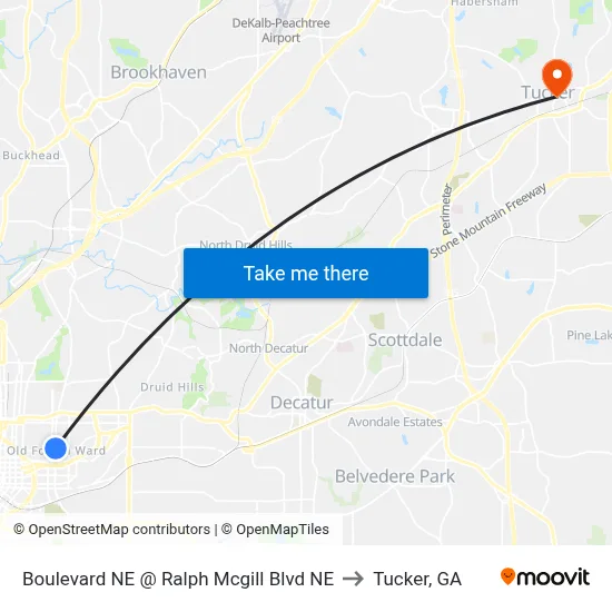 Boulevard NE @ Ralph Mcgill Blvd NE to Tucker, GA map