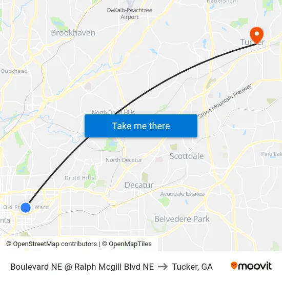Boulevard NE @ Ralph Mcgill Blvd NE to Tucker, GA map