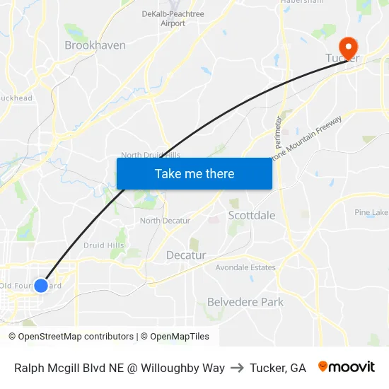 Ralph Mcgill Blvd NE @ Willoughby Way to Tucker, GA map