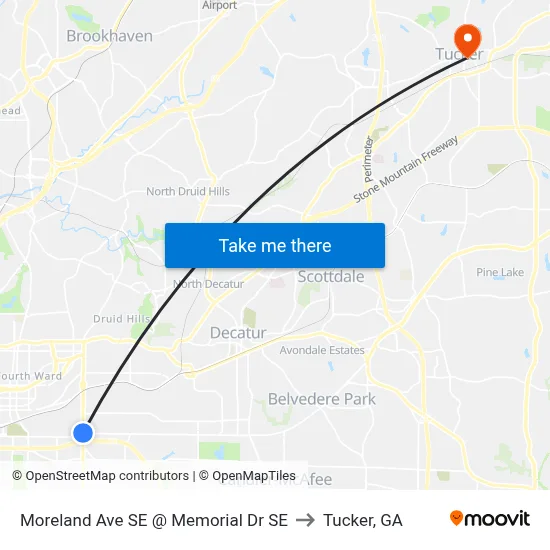 Moreland Ave SE @ Memorial Dr SE to Tucker, GA map
