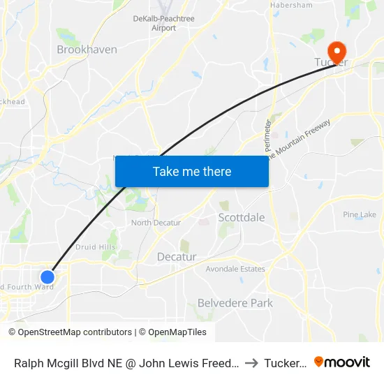 Ralph Mcgill Blvd NE @ John Lewis Freedom Pkwy NE to Tucker, GA map