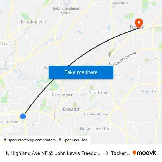 N Highland Ave NE @ John Lewis Freedom Pkwy NE to Tucker, GA map