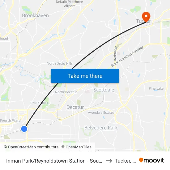 Inman Park/Reynoldstown Station - South Loop to Tucker, GA map