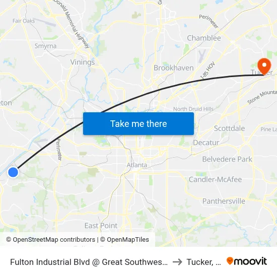 Fulton Industrial Blvd @ Great Southwest Pkwy to Tucker, GA map