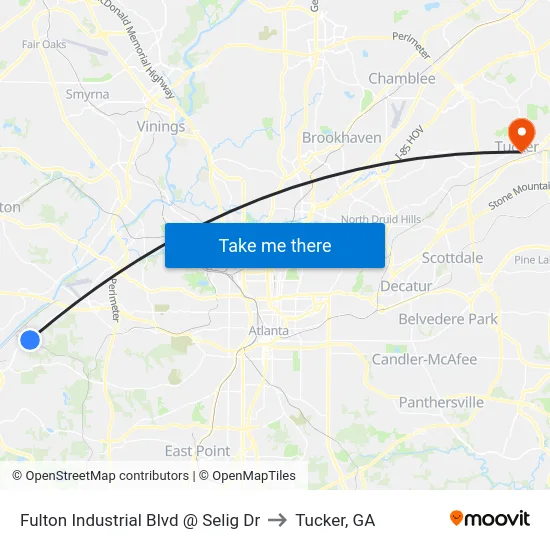 Fulton Industrial Blvd @ Selig Dr to Tucker, GA map