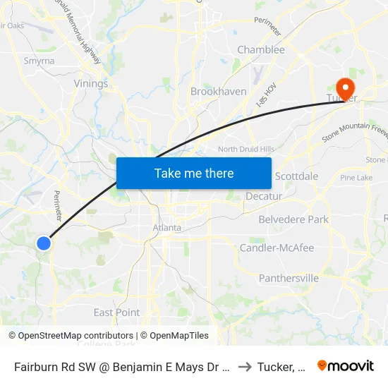 Fairburn Rd SW @ Benjamin E Mays Dr SW to Tucker, GA map