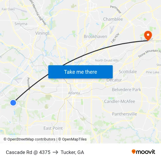 Cascade Rd @ 4375 to Tucker, GA map