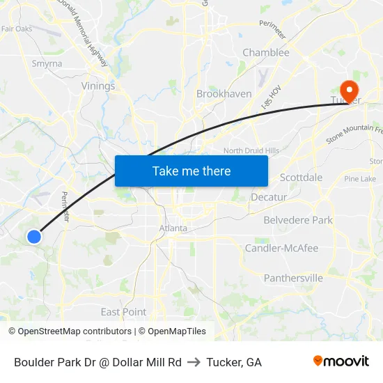 Boulder Park Dr @ Dollar Mill Rd to Tucker, GA map