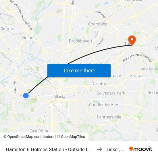 Hamilton E Holmes Station - Outside Loop to Tucker, GA map