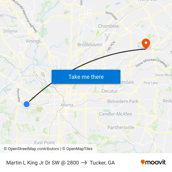 Martin L King Jr Dr SW @ 2800 to Tucker, GA map
