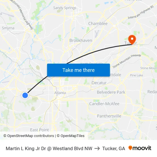 Martin L King Jr Dr @ Westland Blvd NW to Tucker, GA map