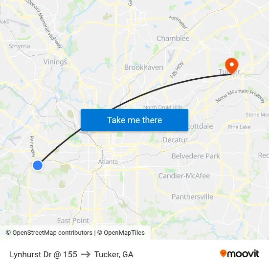 Lynhurst Dr @ 155 to Tucker, GA map