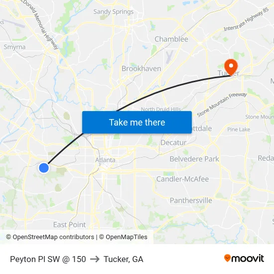 Peyton Pl SW @ 150 to Tucker, GA map