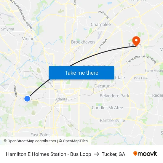 Hamilton E Holmes Station - Bus Loop to Tucker, GA map