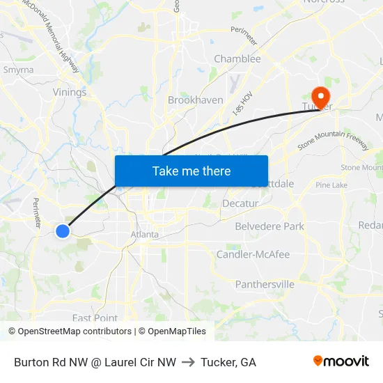 Burton Rd NW @ Laurel Cir NW to Tucker, GA map