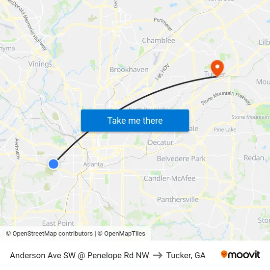 Anderson Ave SW @ Penelope Rd NW to Tucker, GA map
