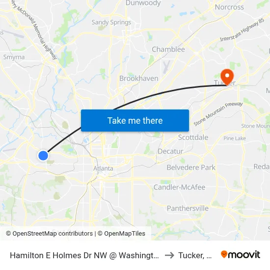 Hamilton E Holmes Dr NW @ Washington to Tucker, GA map