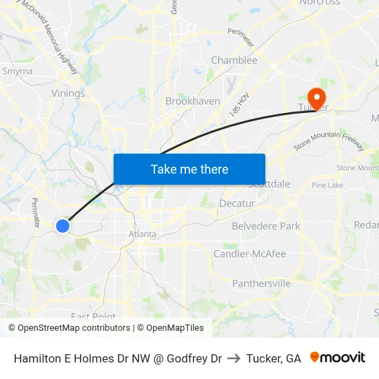 Hamilton E Holmes Dr NW @ Godfrey Dr to Tucker, GA map