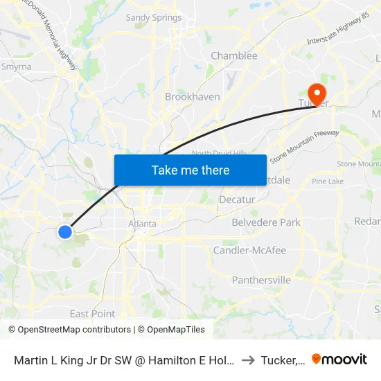 Martin L King Jr Dr SW @ Hamilton E Holmes Dr NW to Tucker, GA map