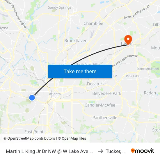 Martin L King Jr Dr NW @ W Lake Ave SW to Tucker, GA map