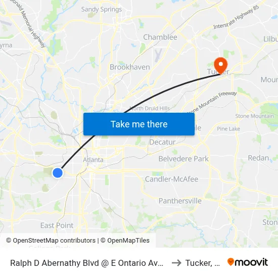 Ralph D Abernathy Blvd @ E Ontario Ave SW to Tucker, GA map