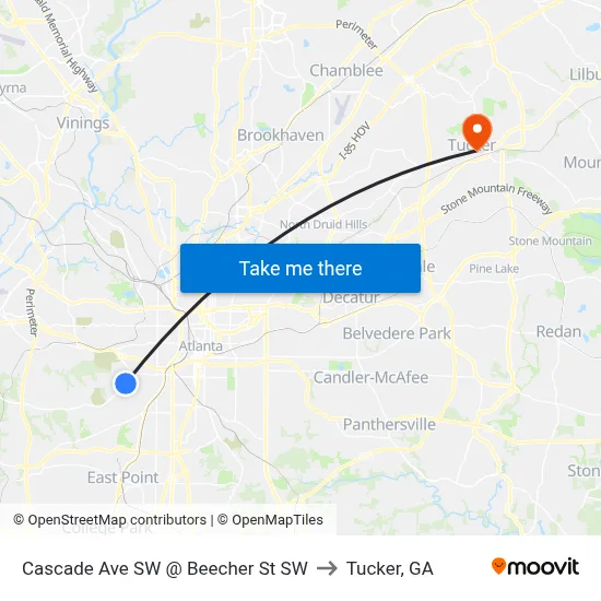 Cascade Ave SW @ Beecher St SW to Tucker, GA map