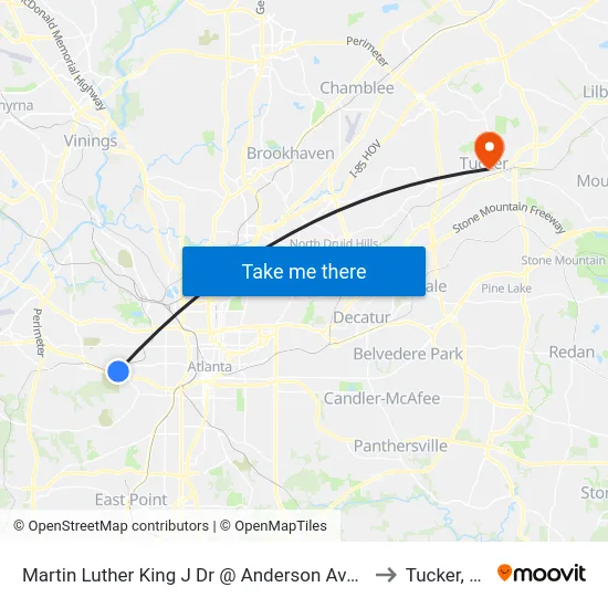 Martin Luther King J Dr @ Anderson Ave SW to Tucker, GA map