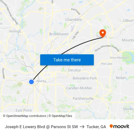 Joseph E Lowery Blvd @ Parsons St SW to Tucker, GA map