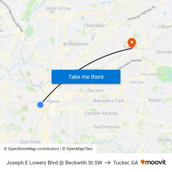 Joseph E Lowery Blvd @ Beckwith St SW to Tucker, GA map