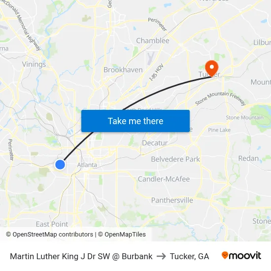 Martin Luther King J Dr SW @ Burbank to Tucker, GA map